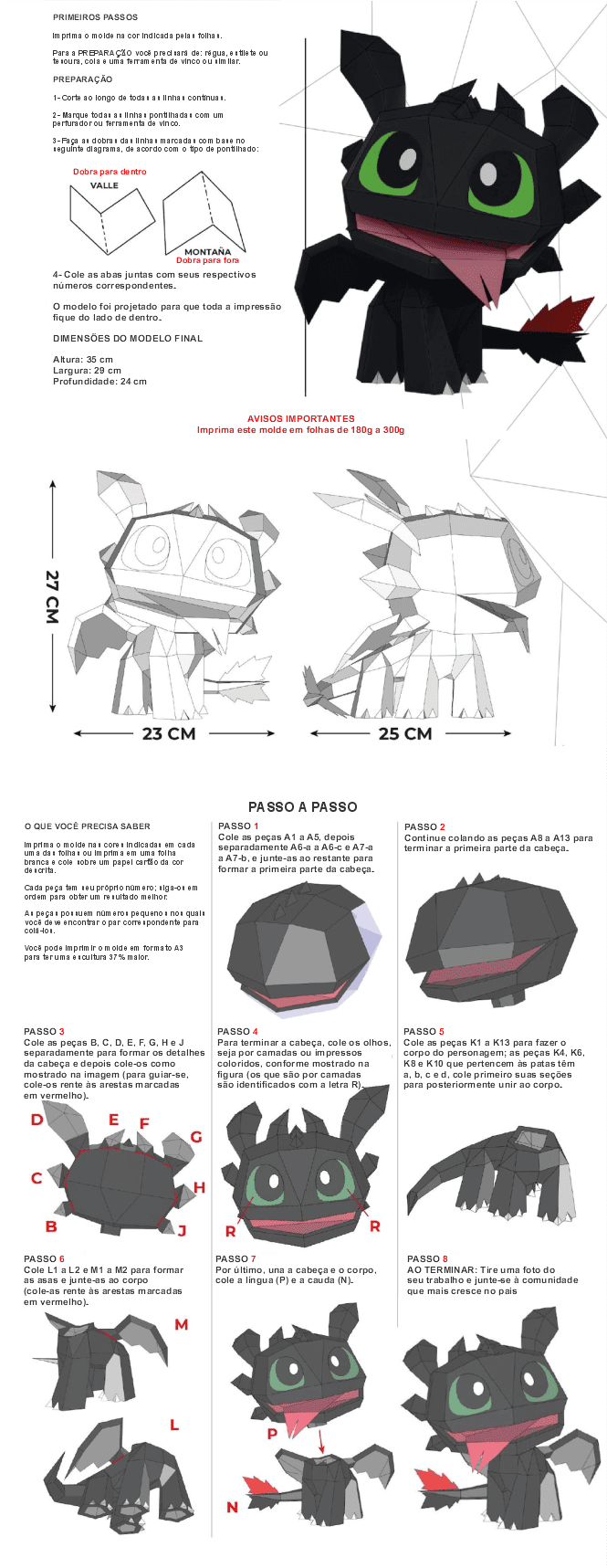 Folha de molde em PDF com guia de montagem
